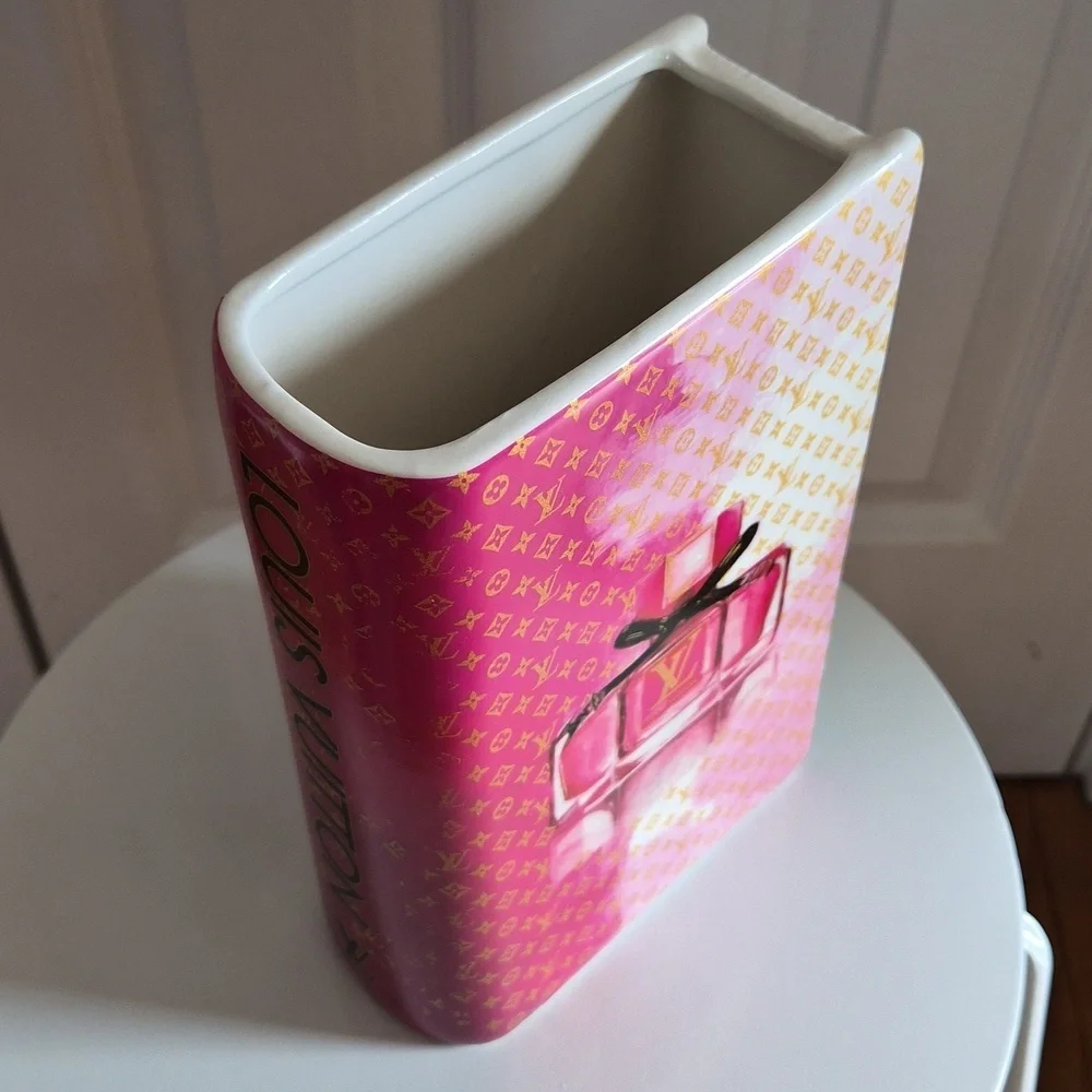 LV Themed Pink Ceramic Book Vase - Chic Home Deco